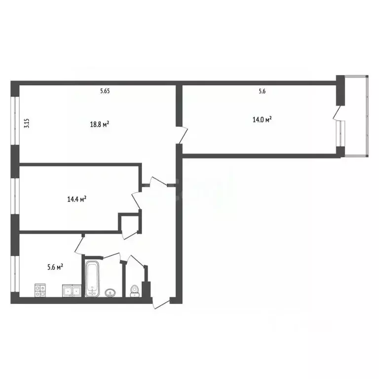 3-к кв. Крым, Симферополь ул. Кечкеметская (59.1 м) - Фото 2