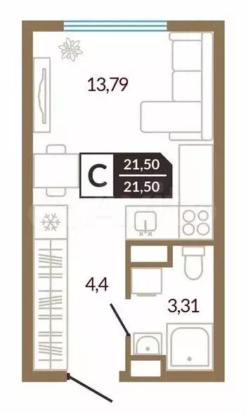 Квартира-студия, 21,5 м, 8/10 эт. - Фото 0