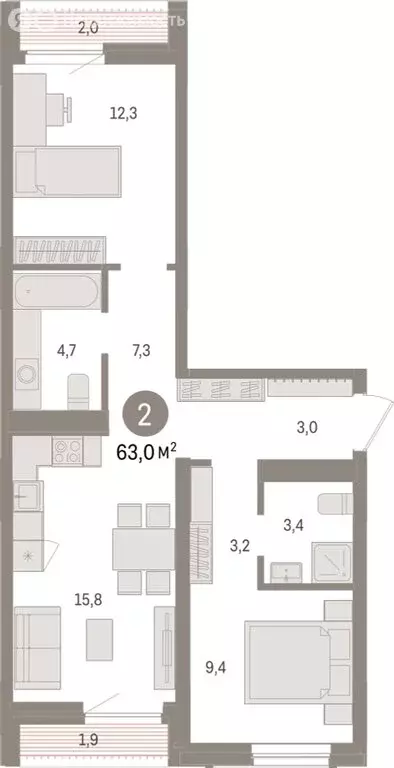 2-комнатная квартира: Новосибирск, улица Аэропорт (63 м) - Фото 0