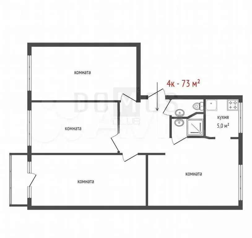 4-к. квартира, 73 м, 3/5 эт. - Фото 0