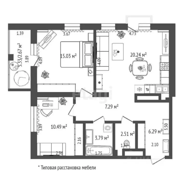 2-к кв. Тюменская область, Тюмень ул. Фармана Салманова, 22 (64.9 м) - Фото 1