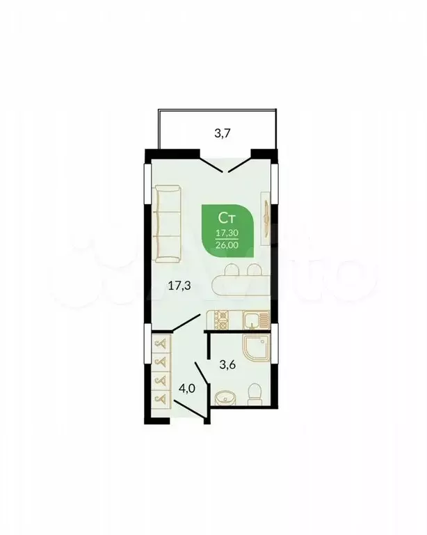 Квартира-студия, 28 м, 12/12 эт. - Фото 0