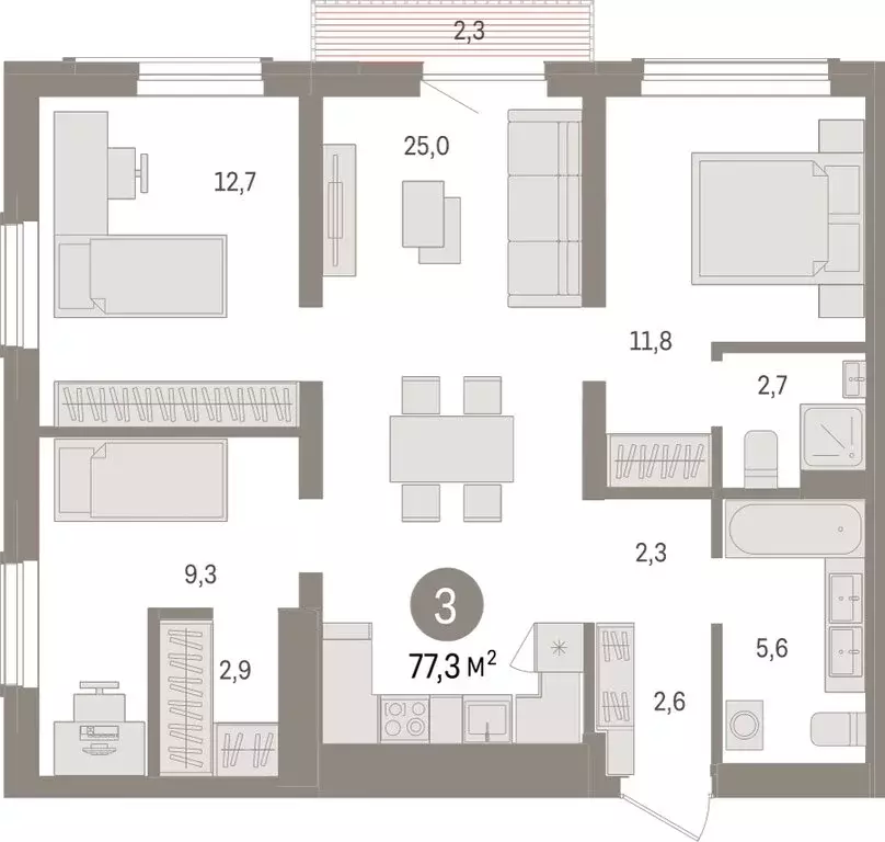 3-комнатная квартира: Новосибирск, улица Аэропорт (77.28 м) - Фото 1