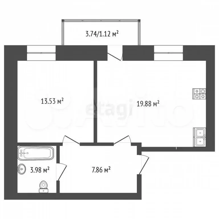 1-к. квартира, 44,6 м, 7/9 эт. - Фото 0