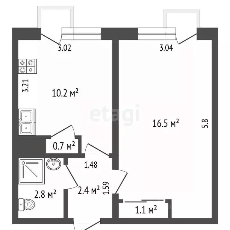 1-к кв. Саха (Якутия), Якутск ул. 50 лет Советской Армии, 23 (33.7 м) - Фото 2