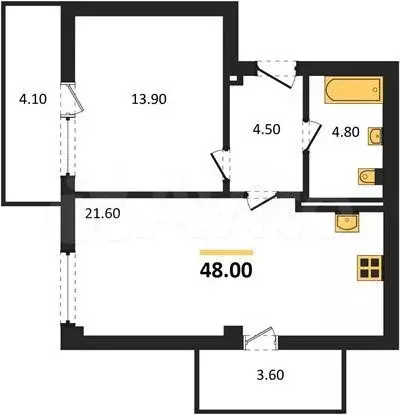 1-к. квартира, 48 м, 7/9 эт. - Фото 1