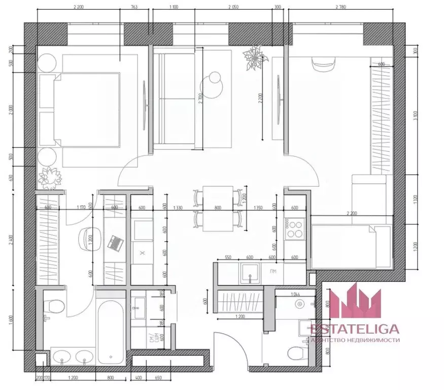 Квартира, 3 комнаты, 73.59 м - Фото 1