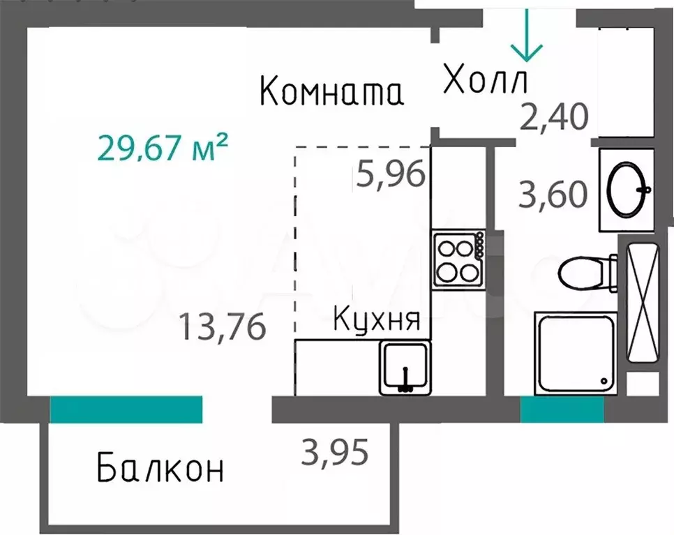 1-к. квартира, 30 м, 7/8 эт. - Фото 0