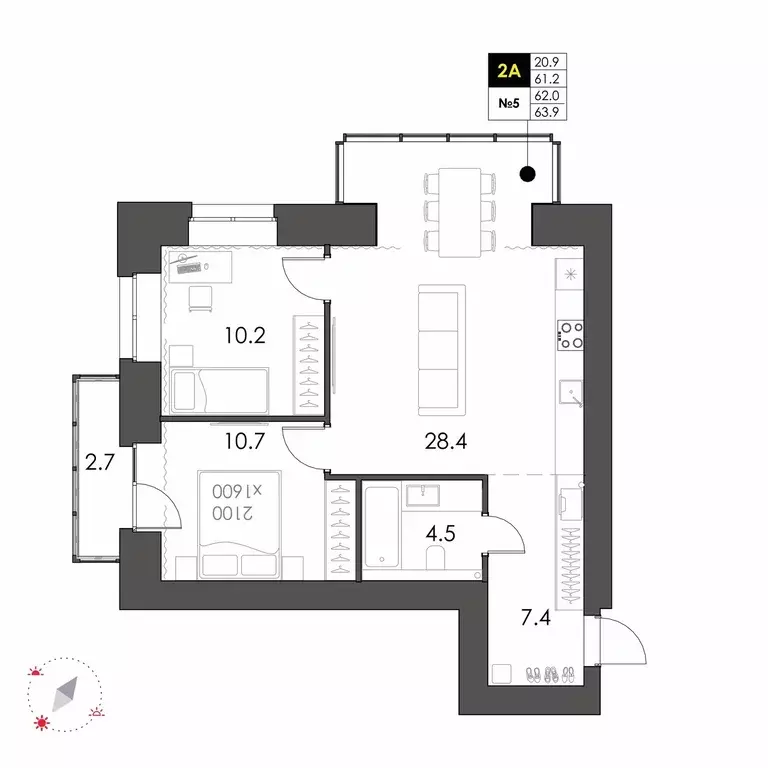 Продаётся 2-к квартира, 62 м - Фото 1