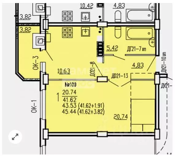 1-к кв. Курская область, Курск ул. 2-я Агрегатная, 57 (45.44 м) - Фото 1