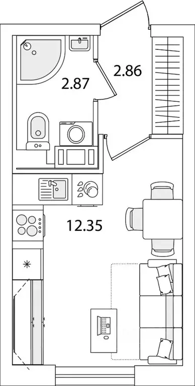 Студия Санкт-Петербург ул. Тамбасова, 5Н (18.08 м) - Фото 0