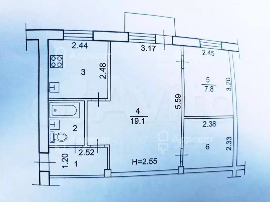 2-к. квартира, 45,1 м, 4/5 эт. - Фото 0