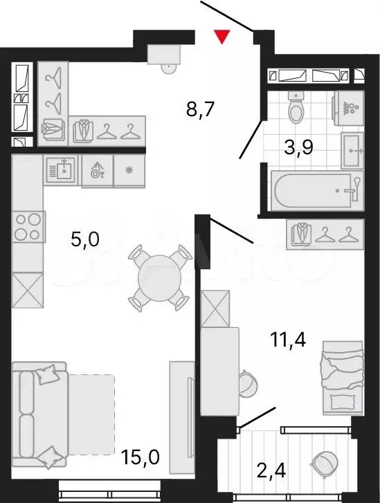 1-к. квартира, 46,6 м, 25/25 эт. - Фото 1