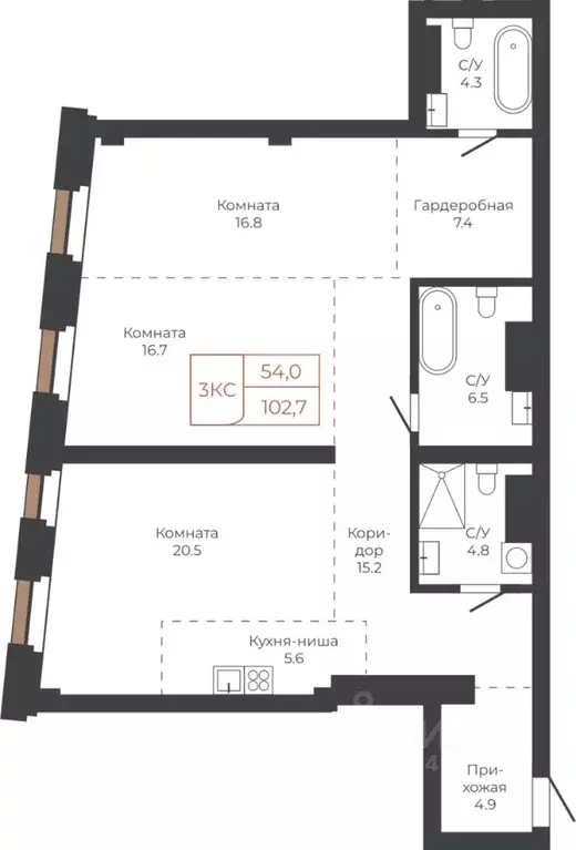 3-к кв. Алтайский край, Барнаул пл. Баварина, 8к1 (102.0 м) - Фото 0