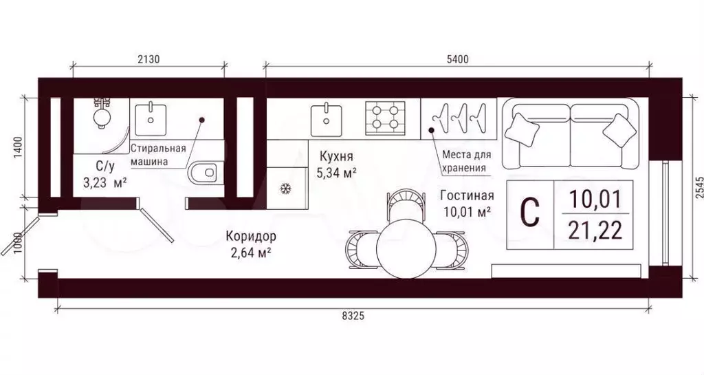 Апартаменты-студия, 21,2 м, 9/34 эт. - Фото 0