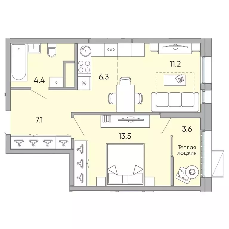 2-комнатная квартира: Чита, микрорайон Хороший, 14 (46.1 м) - Фото 1