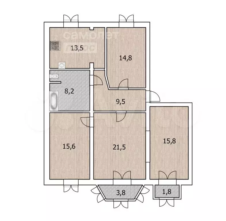 4-к. квартира, 99 м, 3/3 эт. - Фото 0