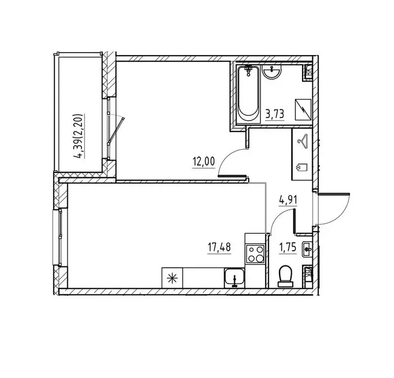 1-комнатная квартира: Бугры, Английская улица, 4 (42.07 м) - Фото 1