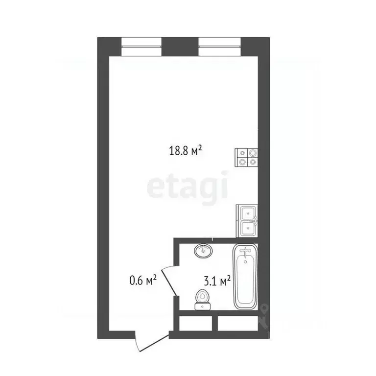 Студия Тюменская область, Тюмень ул. Евгения Войнова, 3 (22.5 м) - Фото 1