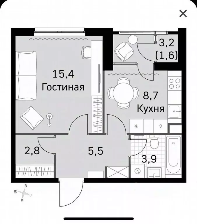 1-к кв. Москва Строительный проезд, 9к1 (38.9 м) - Фото 1