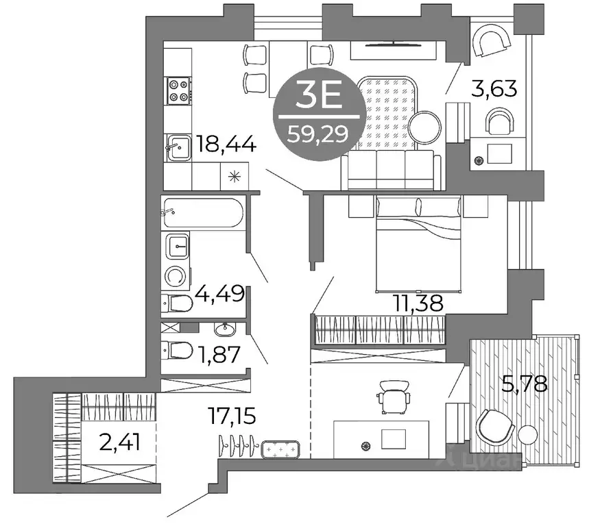 3-к кв. Воронежская область, Воронеж ул. Кривошеина, 13/14 (59.29 м) - Фото 1