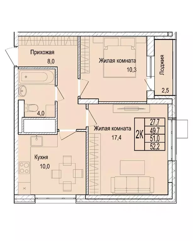 2-к кв. Московская область, Мытищи Леонидовка мкр,  (51.1 м) - Фото 0