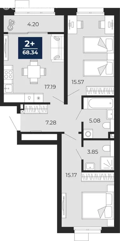 2-комнатная квартира: Тюмень, Ленинский округ, ЖК Беринг (68.34 м) - Фото 1