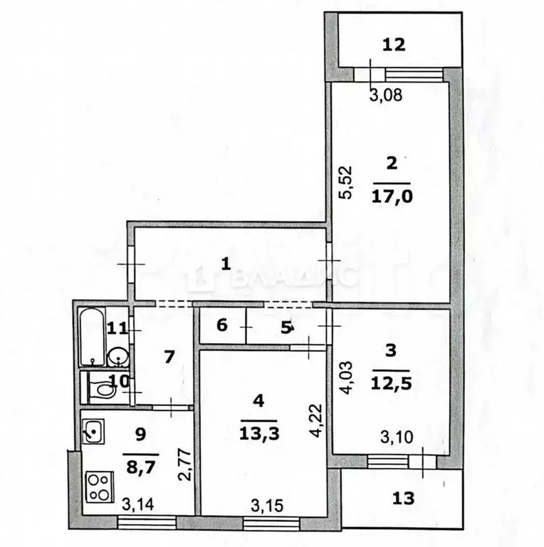 3-к. квартира, 70,5 м, 8/10 эт. - Фото 0