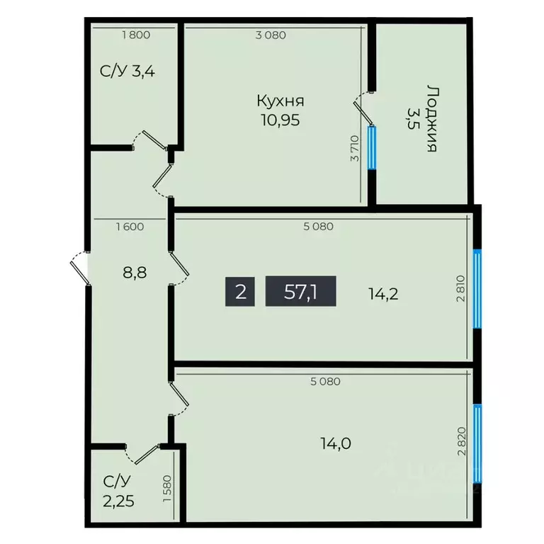 2-к кв. Ставропольский край, Ставрополь ул. Южный обход, 53В (57.1 м) - Фото 1