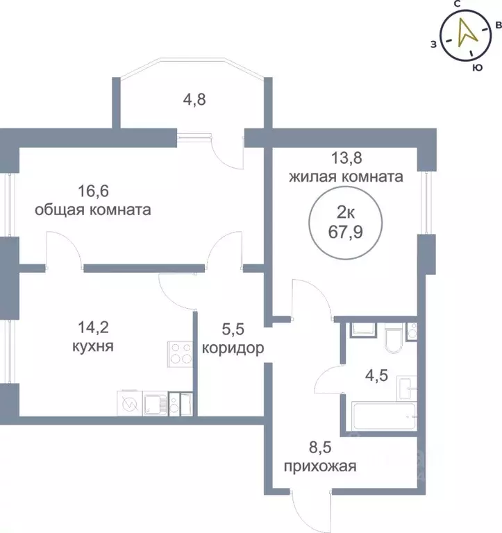 2-к кв. Ханты-Мансийский АО, Сургут тракт Югорский, 50/3 (67.9 м) - Фото 1