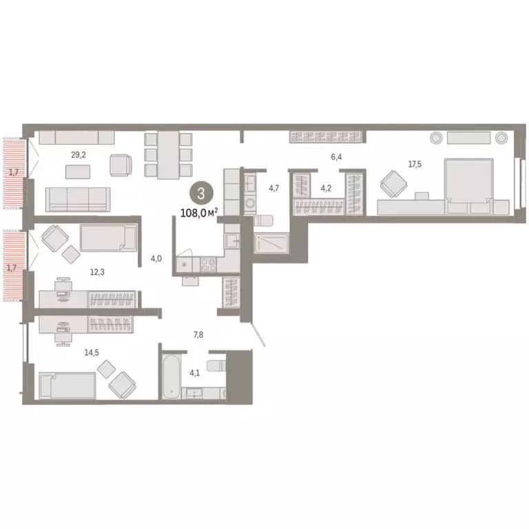 3-комнатная квартира: Новосибирск, Большевистская улица, 66 (107.97 м) - Фото 2
