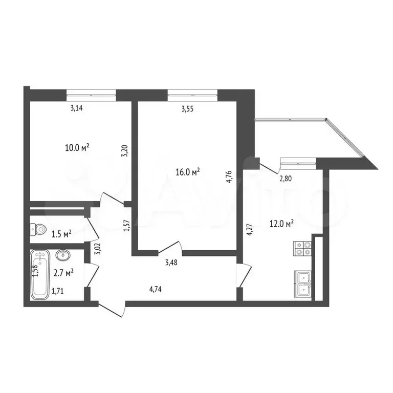 2-к. квартира, 51 м, 2/18 эт. - Фото 0