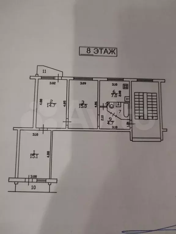 3-к. квартира, 59,5 м, 8/9 эт. - Фото 0