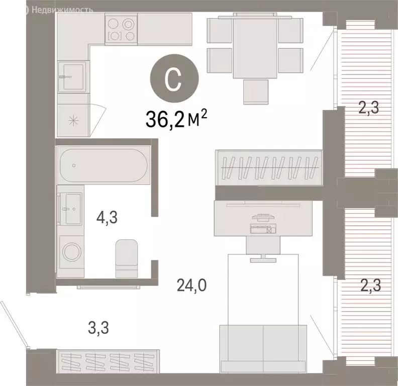 Квартира-студия: Тюмень, Ленинский округ (36.2 м) - Фото 1