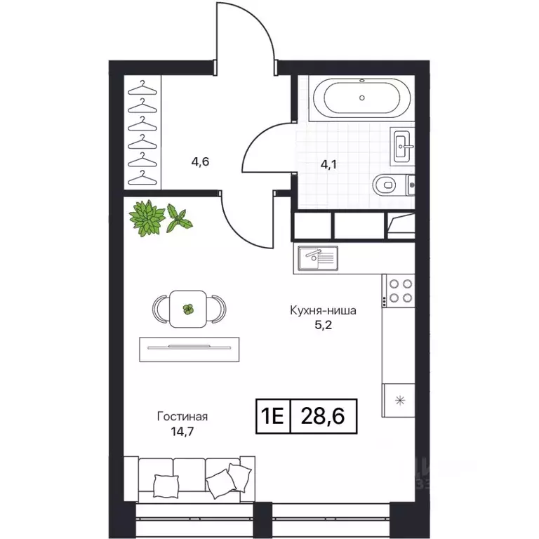 Студия Московская область, Пушкино Пушкино Град жилой комплекс (28.2 ... - Фото 1