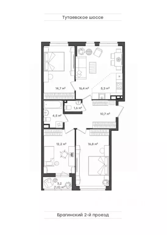 3-к кв. Ярославская область, Ярославль Тутаевское ш., 93Б (82.8 м) - Фото 1