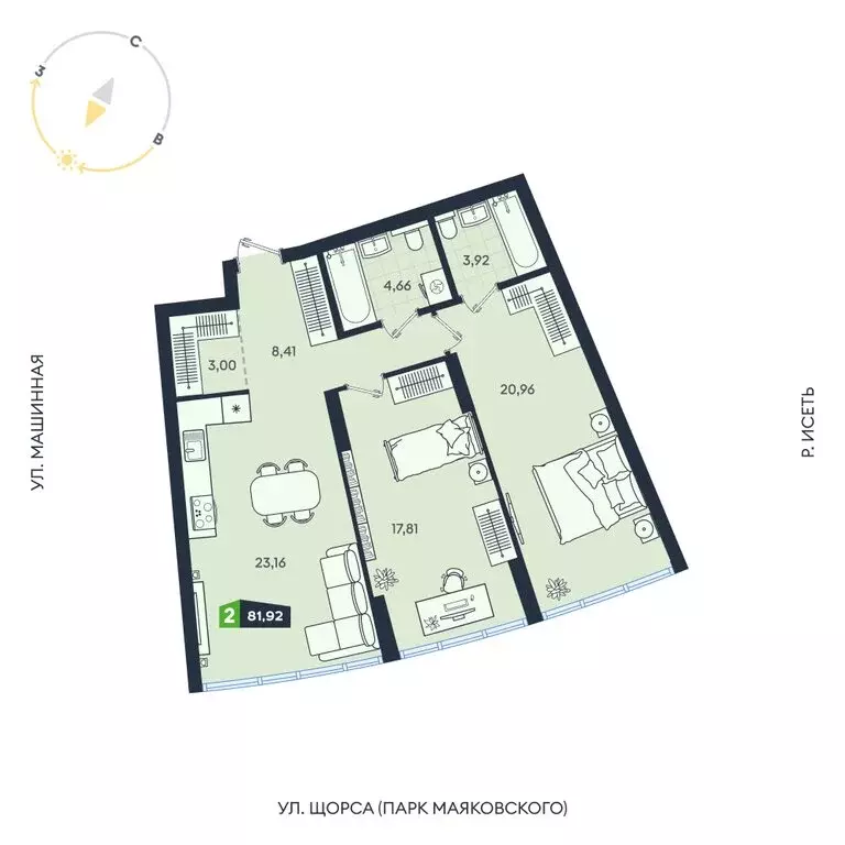 2-комнатная квартира: Екатеринбург, Машинная улица, 1В/4 (81.92 м) - Фото 1