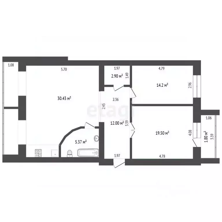 2-к кв. Забайкальский край, Чита Октябрьский мкр, 14 (84.4 м) - Фото 2