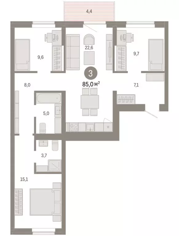 3-комнатная квартира: Омск, Кировский округ (85.03 м) - Фото 1