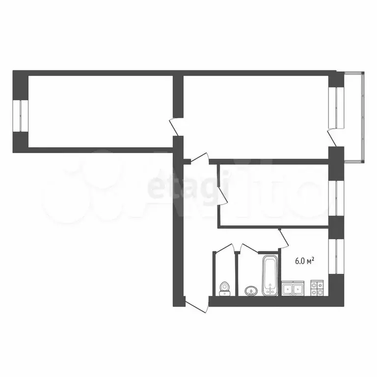 3-к. квартира, 57,1 м, 2/2 эт. - Фото 0