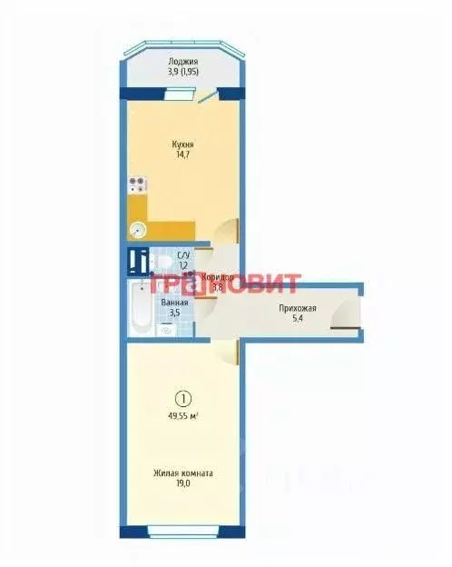 1-к кв. Новосибирская область, Новосибирск Троллейная ул., 4 (47.3 м) - Фото 1