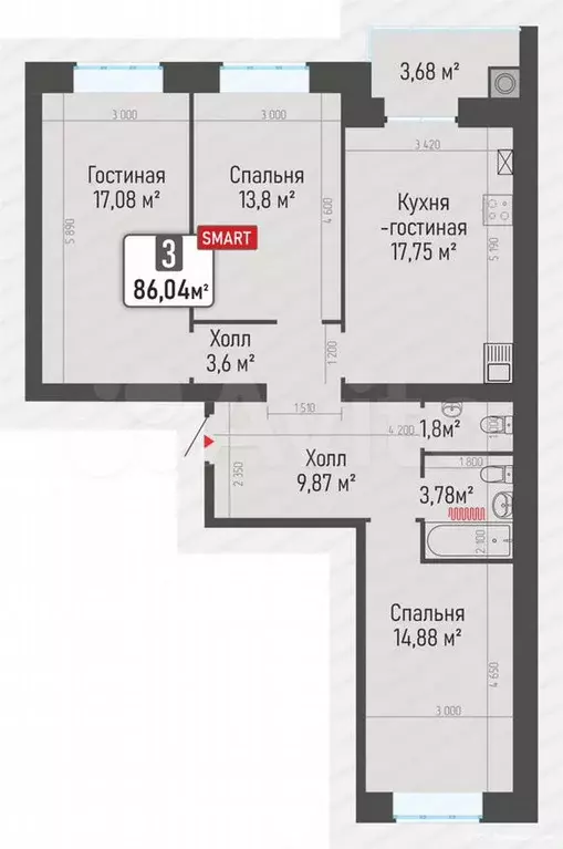 3-к. квартира, 86м, 1/10эт. - Фото 1