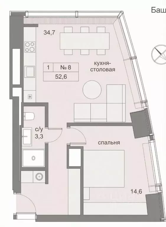 1-к кв. Москва Краснопресненская наб., 14Ак3 (52.6 м) - Фото 2