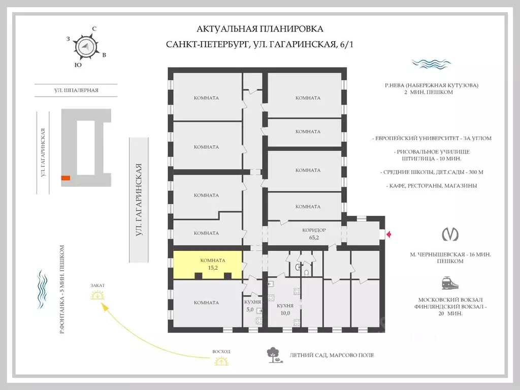 Комната Санкт-Петербург Гагаринская ул., 6/1 (15.2 м) - Фото 2
