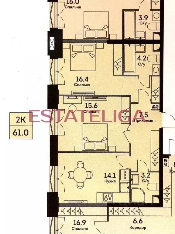 2-к кв. Москва ул. Архитектора Власова, 71к2 (61.0 м) - Фото 1