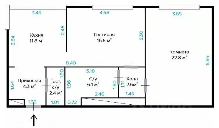 2-к кв. Москва просп. Академика Сахарова, 7 (66.3 м) - Фото 2