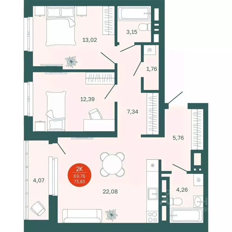 2-к кв. Тюменская область, Тюмень Одесская ул., 7к2 (69.76 м) - Фото 0