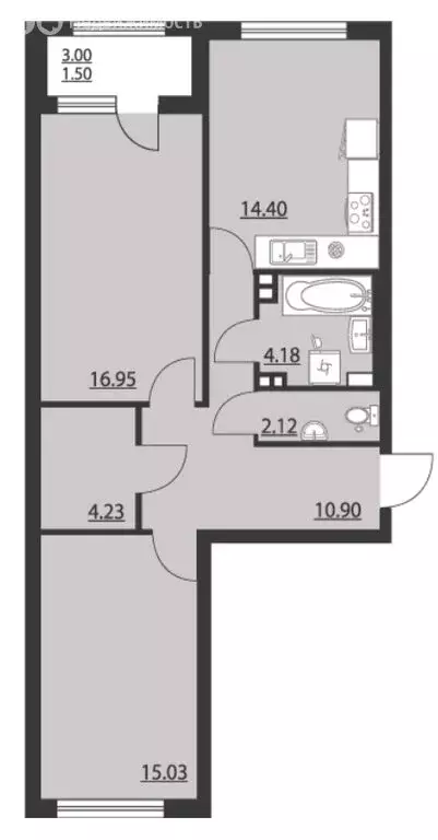 2-комнатная квартира: Воронеж, улица Ворошилова, 1 (69 м) - Фото 1
