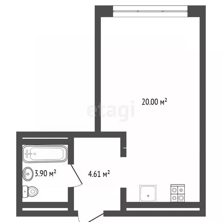 Студия Тюменская область, Тюмень ул. Василия Малкова, 10 (28.4 м) - Фото 2