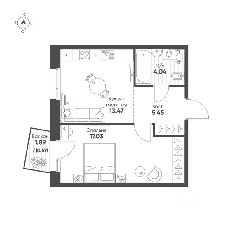 1-к кв. Татарстан, Казань Счастье в Казани жилой комплекс (40.56 м) - Фото 1